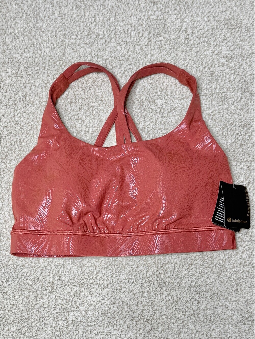 Lululemon Energy Bra Shine Special Edition Size 6 Rust Pink NWT